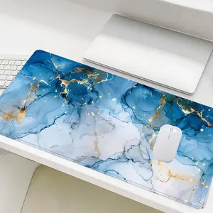 Abstract Marble Pattern Mouse Pad, Rectangle Gaming Mouse Pad, Non-Slip Rubber Base Stitched Edge Desk Pad for Laptop Desktop, Office Desk Accessories, Desk Gadgets