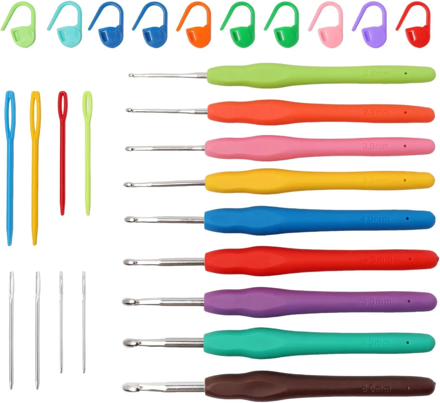 9PCS Ergonomic Crochet Hooks Set, Aluminum Crochet Hook Set with Soft Silicone Handles 2-6mm, Crochet Kit for Beginners with Crochet Tools & Knitting Accessories