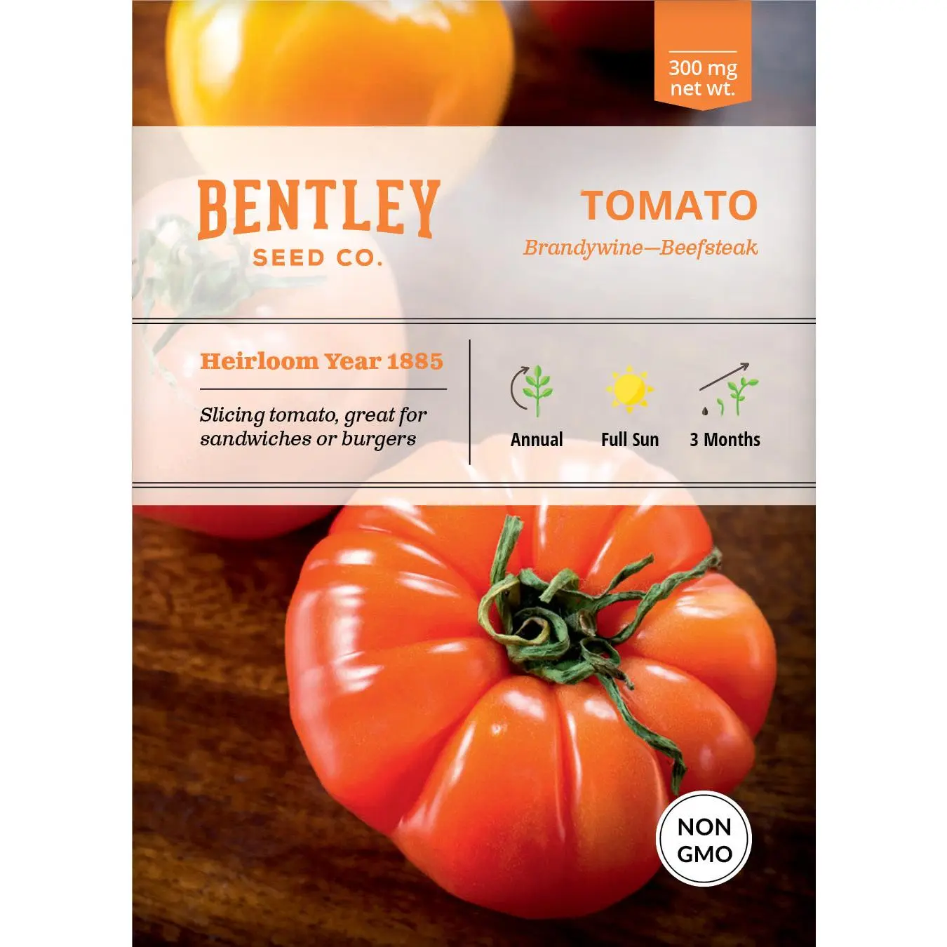 Brandywine Classic Heirloom Tomato Seed Packets - 150-160 Annual Seeds, Full Sun Growth, Large Fruits, Tender Soft Skin, Super Juicy, Unbeatable Flavor for Sandwiches, Salads, Vegetable Garden Use, Fresh Eating
