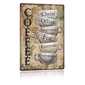 Christ Offers Forgiveness 12x8 Metal Wall Sign for Christian Kitchen Porch Coffee Station Decor Office Church and Humorous Gifts