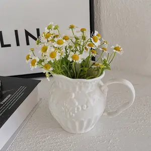 Baroque Ceramic Milk Jug & Vase 2-in-1, Large Capacity Latte Art Pitcher for Afternoon Tea, Ornate Home Decor & Serving Piece