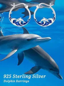 S925 Silver Dolphin Earrings, Hoop Earrings, Ocean-Themed Beach Vacation Essential, Perfect Gift for Girlfriend/mother Birthday, Includes Gift Box