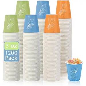 1200 Pack 5 oz Paper Cups, Colorful Samll Disposable Paper Bathroom Cups for Parties, Travel, and Events