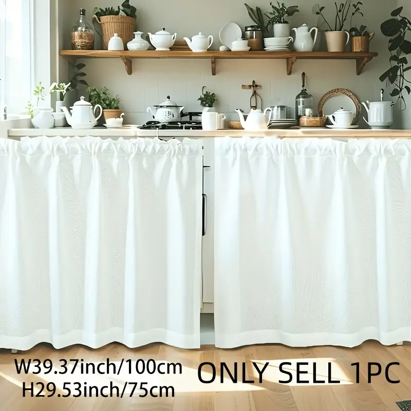 1pc Multi-Color Cotton Linen Half Curtain, No Drilling Required, Ideal for Dining Cabinets, Entryway Shelves, Open Bookshelves, Decorative Privacy, Kitchen Curtains