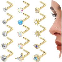 Gold-15Pcs L-Shaped Nose Stud