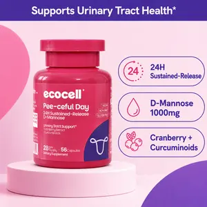 ecocell Vegan D-Mannose 1000mg Capsules for Women - 24H Sustained Release Urinary Tract & Bladder Support, with Cranberry & Curcuminoids, 56 Count