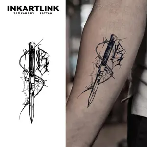 INKARTLINK Tattoo Tech, 2 Sheets Medium Semi Permanent Tattoo, Adult Art Design Temporary Tattoos, Lasts 1-2 Weeks, Waterproof, Realistic Look, No Adhesive, No Reflection (Dagger Design)