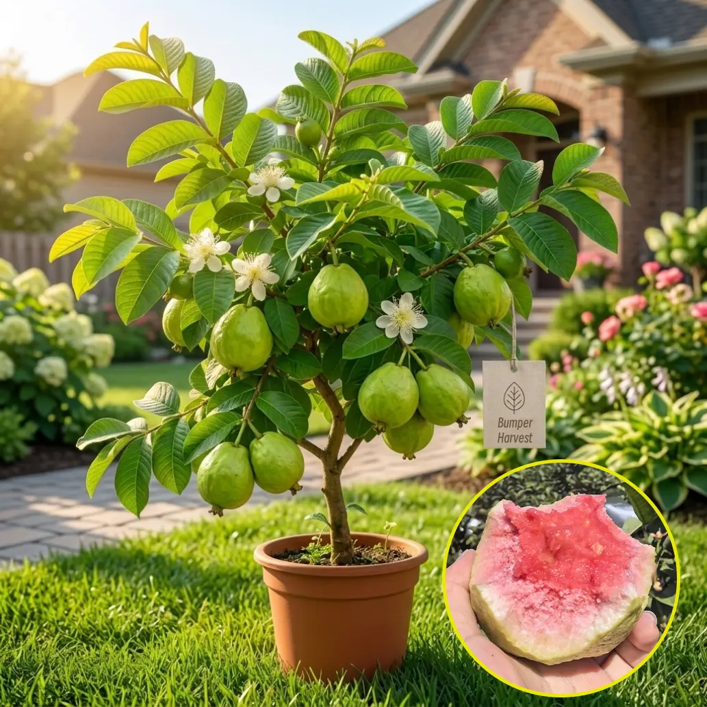 Dwarf Red Flesh Guava Tree – Live Fruiting Plant – Perfect for Pots & Patio – Produces Aromatic Pink Guava Fruit