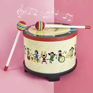 Wooden drum, tambourine, with 2 hammers, percussion instrument, suitable for Halloween, Christmas and birthday party performances