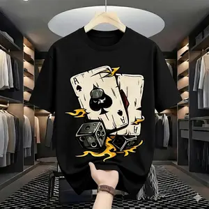 Vintage Ace of Spades Flaming Dice Graphic Tee Streetwear Casual T-Shirt