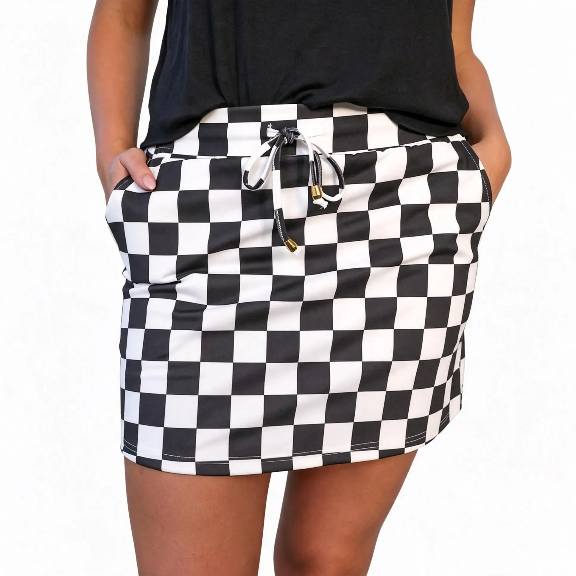 Znacicc Preppy Checkered Women's Skort - High-Waist Womenswear with Adjustable Tie, Sweet & Edgy Look for game day, Beach Vacations, Brunch Dates, Skirt