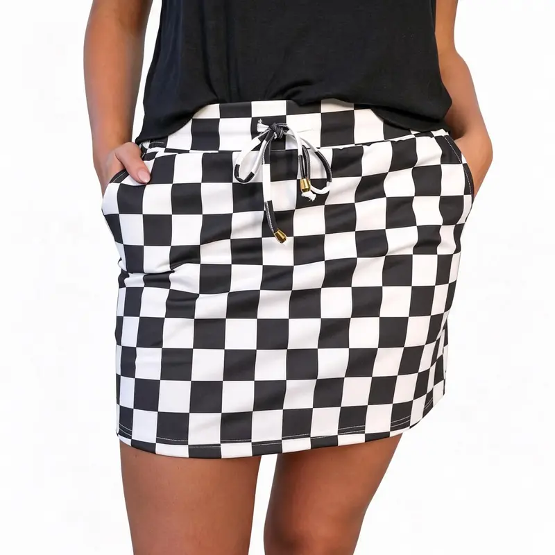 Znacicc Preppy Checkered Women's Skort - High-Waist Womenswear with Adjustable Tie, Sweet & Edgy Look for game day, Beach Vacations, Brunch Dates, Skirt