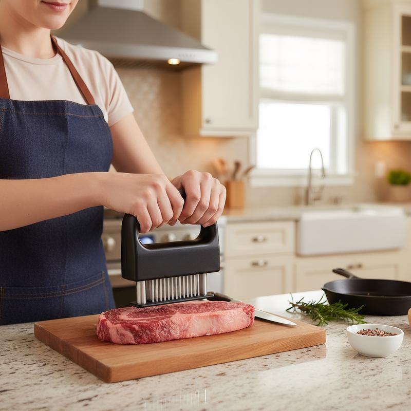 48-needle Meat Tenderizer for Breaking Fibers Creating Holes Enhancing Flavor Household Tool for Pork Beef Steaks Stainless Steel Non-Slip Handle Mallet Kitchen Utensils Black Blade ultra-sharp,stainless,steel blade kitchen meat tenderizer Home Chopper