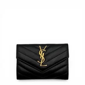 Pre-owned Yves Saint Laurent LEATHER Small Leather Goods YSL BLACK CALFSKIN SHORT WALLET