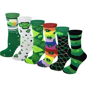 Women 6 Pairs Pack Neon Saint Patrick Day Novelty Crew Socks