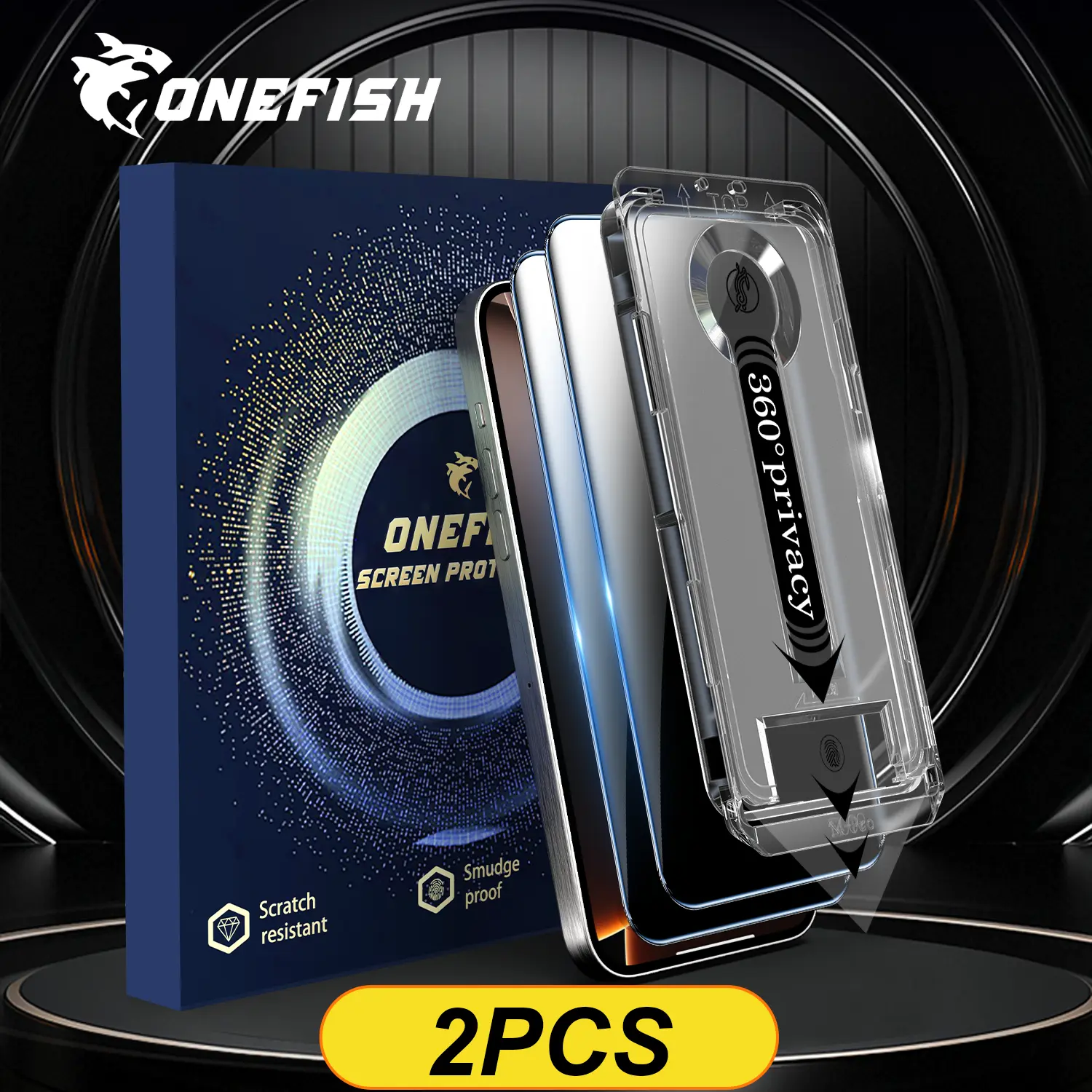 One Fish Screen Protector 2 Pack, 360° Privacy [4 sides Privacy] ScreenProtector [UP, DOWN, LEFT, RIGHT] Anti-Spy,Drop Protection, Cell Phone Accessories.