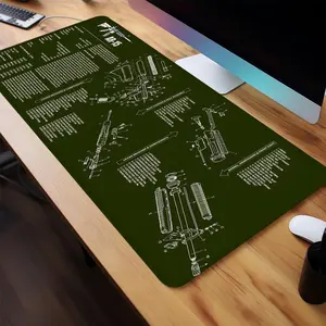 AR-15 Blueprint Design Mouse Pad, 1 Count Rectangle Gaming Mouse Pad, Non-Slip Rubber Base Stitched Edge Desk Pad for Home Office Game Room, Desk Accessories, Desk Gadgets