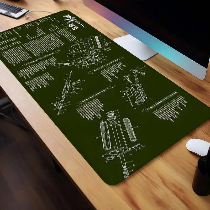 AR-15 Blueprint Design Mouse Pad, 1 Count Rectangle Gaming Mouse Pad, Non-Slip Rubber Base Stitched Edge Desk Pad for Home Office Game Room, Gaming Desk Accessory, Desk Accessories, Desk Gadgets