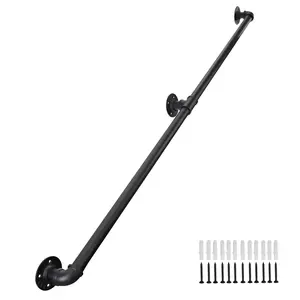 5FT Galvanized Steel Handrails for Indoor Outdoor Steps Stairs Easy to Install Iron Balusters Hand Railing for Household or Commercial Buildings