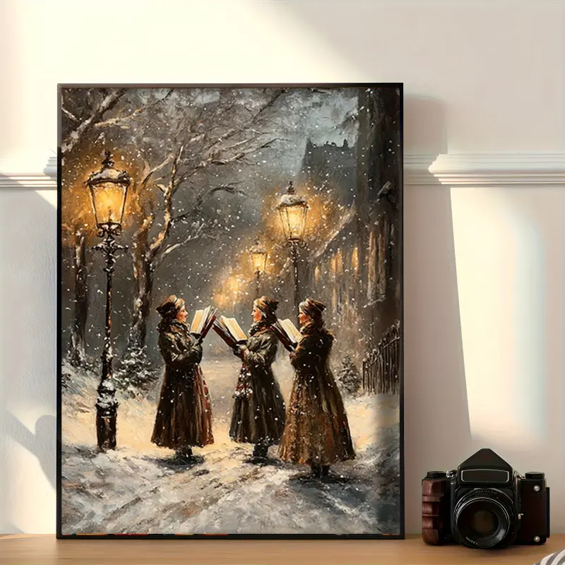 Vintage Christmas Carols Canvas Art - Merry Christmas Winter Scene Wall Decoration Perfect for Home and Office Holiday Decor