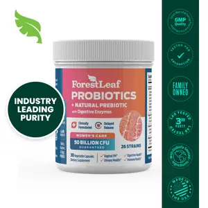 ForestLeaf Womens Probiotic 50 Billion CFU with Organic Prebiotics, Digestive Enzymes, Cranberry, D-Mannose - Prebiotics Probiotics for Women Digestive Health Support (30 Caps)