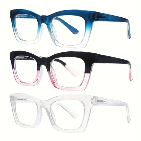 DEAAOK 3 Pack Oprah Style Reading Glasses for Women Blue Light Blocking Square Fashion Readers with Spring Hinge Computer Eyeglasses
