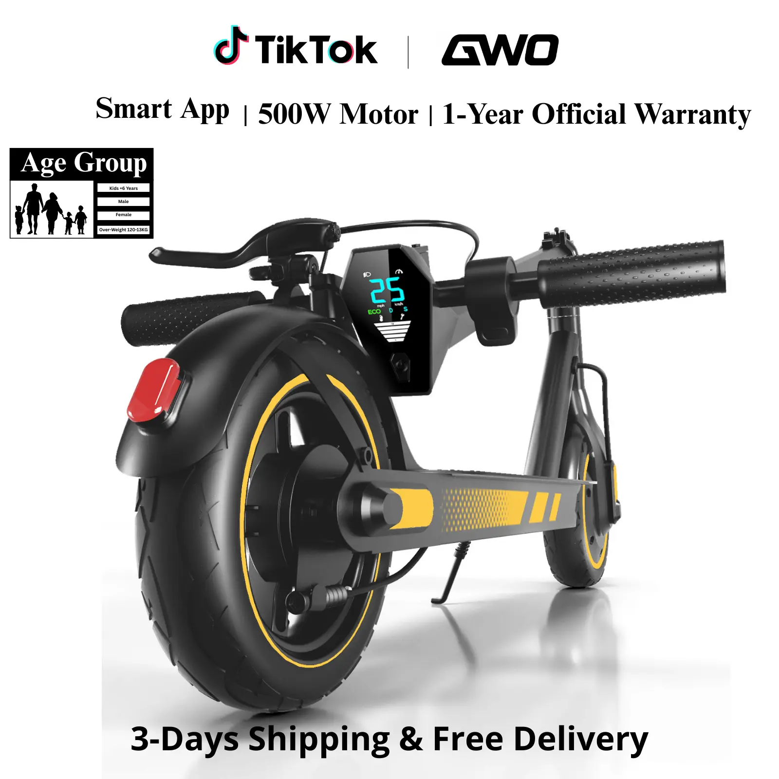 High Speed Electric Kickscooter with 500W Motor, Portable Folding Frame for Commuting, Adjustable 3-Speed, 35-45km Range, 10-inch Solid Tires & Dual Brakes, High Speed Scooter