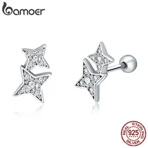 100% 925 Sterling Silver Sparkling Star Meteor Luminous Crystal Stud Earrings For Women Fashion Silver Jewelry SCE432