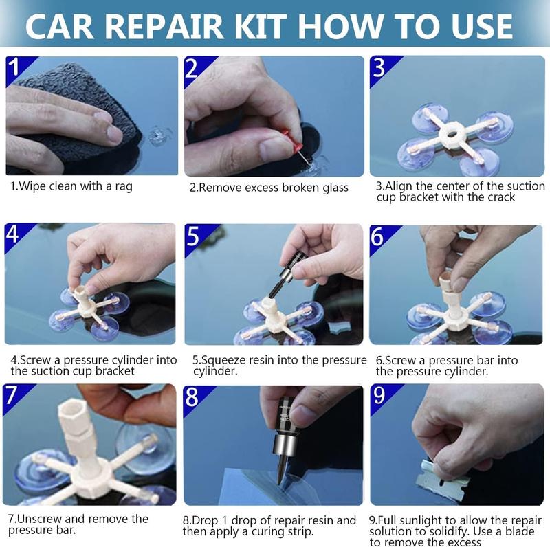 Windshield Crack Repair Kit, Car Window Cracks Gone Glass Repair Fluid, 2 Bottles Nano Glass Crack Repair Liquid Quick Windshield Repair for Chips and Cracks, Bulls-Eye and Star-Shaped Crack, black