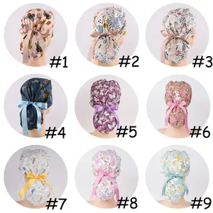 Ponytail Scrub Cap for Women with Ribbon,Butterflies/Dragonfly/Rabbite,Women Scrub Hat,Various options available Cotton Shower Cover