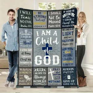 Religious Style God's Son Text Blanket, Sacred Design with Bible Verses and Cross Elements, Comfortable Flannel Throw, Inspirational Blanket for Faithful