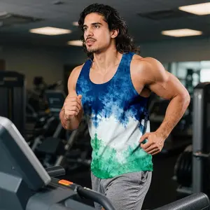 Dyed cotton men's vest shirt | Blue and green gradient sleeveless shirt | Summer beach casual vest shirt