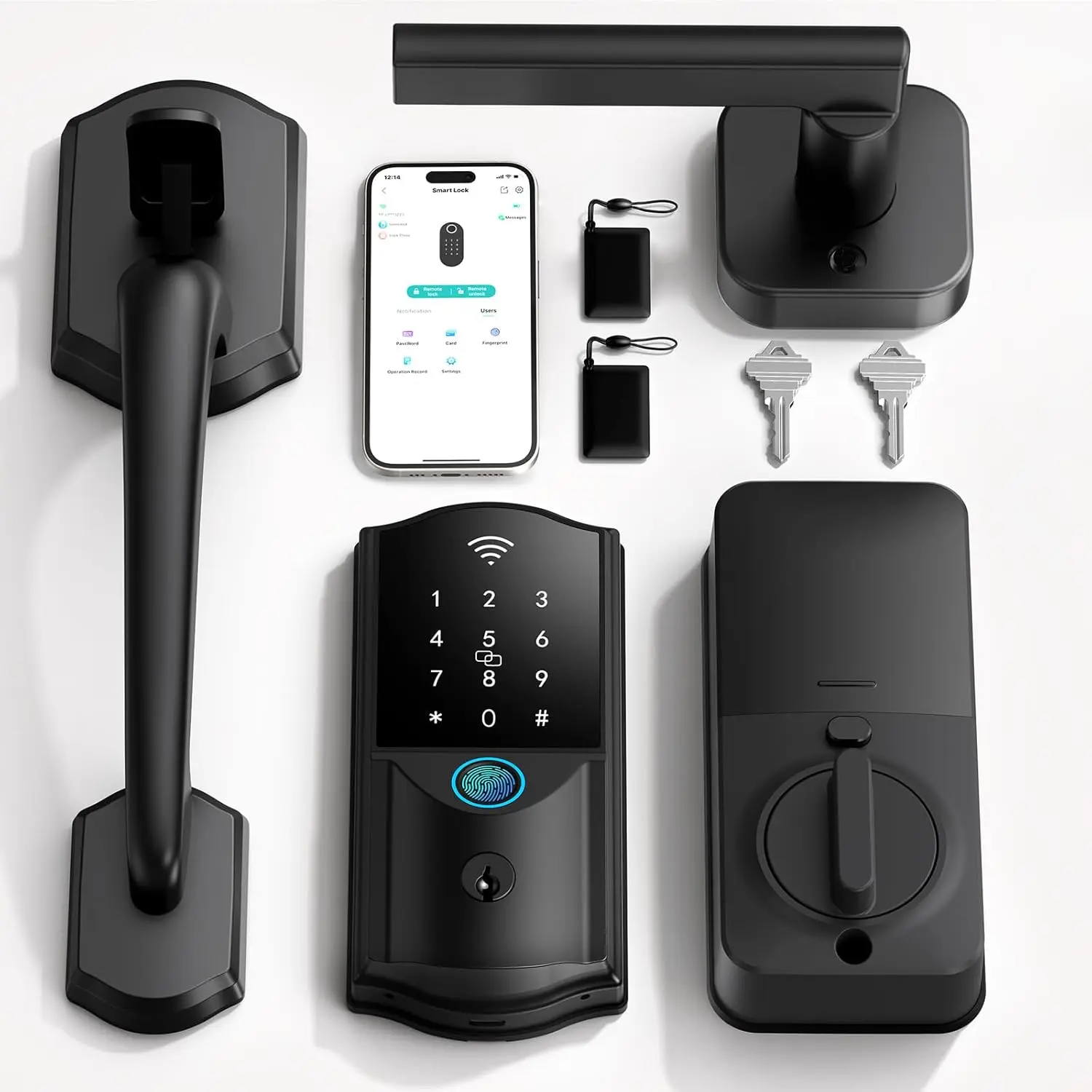 Firstriver Built-in WiFi Smart Door Lock with Handle Set - Fingerprint Keyless Entry Deadbolt, App Control, Digital Keypad, Auto Lock, Compatible with Alexa & Google Assistant for Front Door