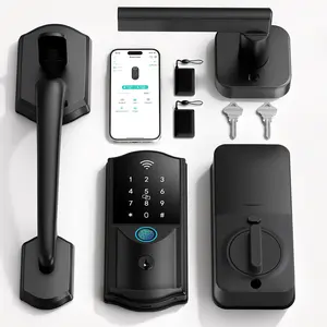 Built-in WiFi Smart Lock with Handle Set - Firstriver Fingerprint Keyless Entry Door Lock for Front Door, App Control, Digital Keypad Deadbolt, Auto Lock, Compatible with Alexa & Google Assistant