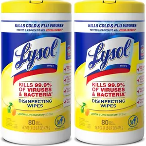 Lysol Disinfectant Wipes Multi-Surface Antibacterial Cleaning Wipes For Disinfecting and Cleaning Lemon and Lime Blossom 80 Count (Pack of 2)