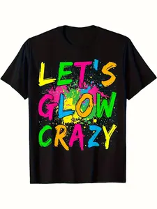 Men's Black Vintage Luminous T-Shirt-Activated Neon T-Shirt for Parties, Carnival, Everyday and Night Activities-All Seasons Casual Round Neck Top, Machine Washable, modern graphic feel, outdoor inspired, travel outfit