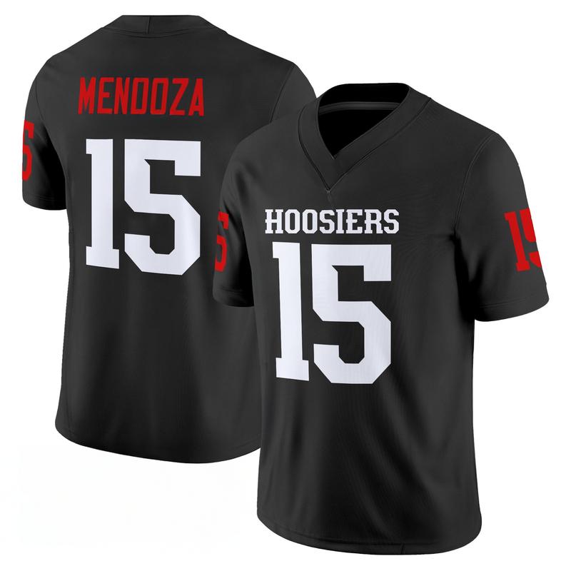 Indiana Hoosiers White V-Neck Football Jersey Mendoza #15 Unisex Lightweight Breathable Athletic Shirt for Training Practice Game Day
