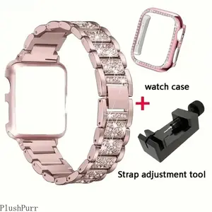 2026 NEW Suitable For Apple Watch Ultra/Ultra 2 10//8/7/6/5/4/3/2/1/SE Starry Sky Full Diamond+Double Row Diamond Fashionable And Beautiful Shining Watch Case Strap+Case 38/40/41/42/44/45/49mm