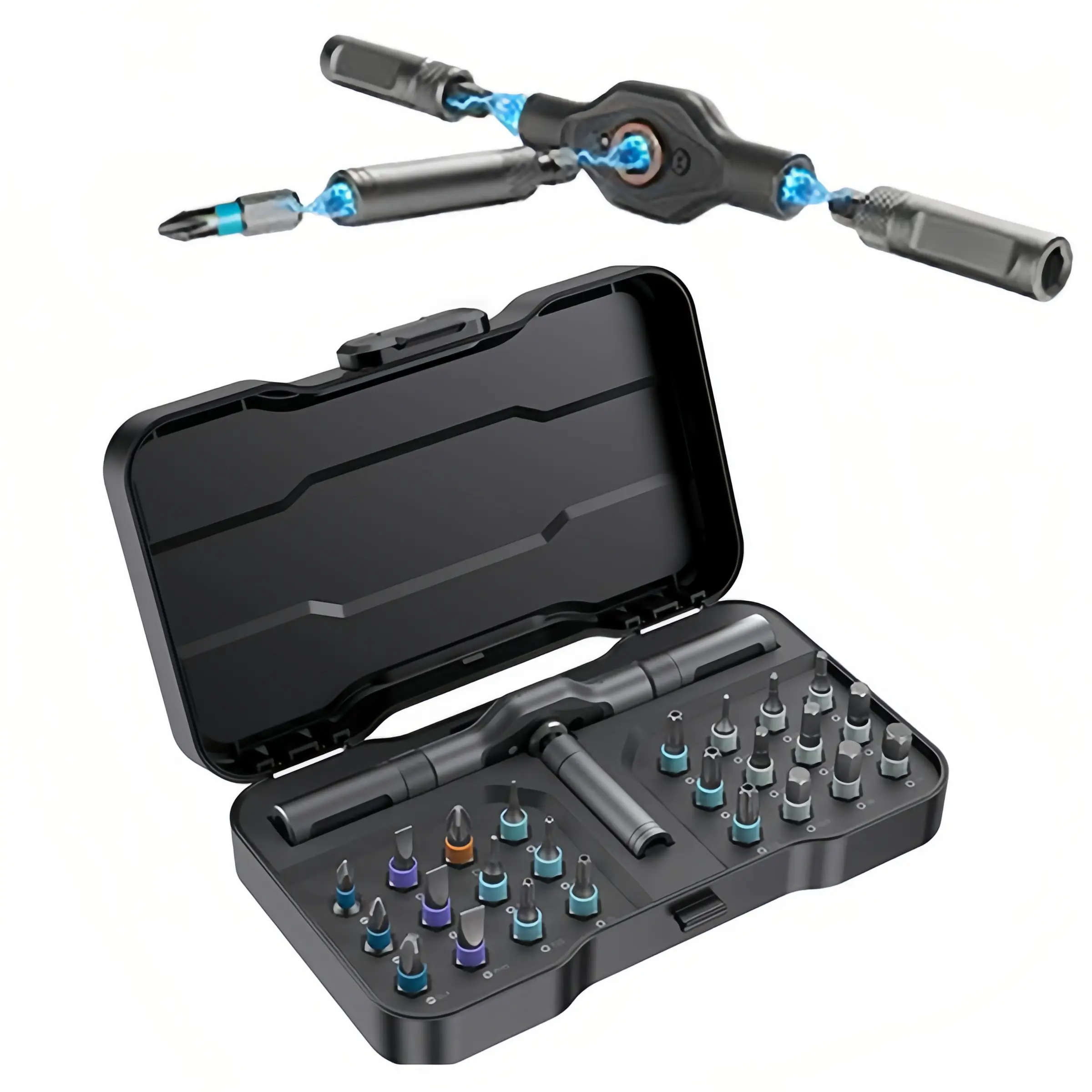 24-in-1 Magnetic Screwdriver Kit, Multi-Function Precision Repair Tool Set with Detachable T-Handle Ratchet Design, Portable DIY Tool for Electronics, PC, Bicycle, Furniture & Home Maintenance