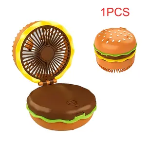 Cute Burger Folding Handheld Fan, Small And Silent Portable Desktop Fan, Personal Cooling Artifact, Suitable for Outdoor Travel And Camping Office Bedroom, Battery Drive (Excluding Battery), Cute Decorative Ornament