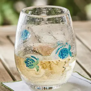 Fish Icon Bubble Glass Stemless Wine Blue Multi Summer