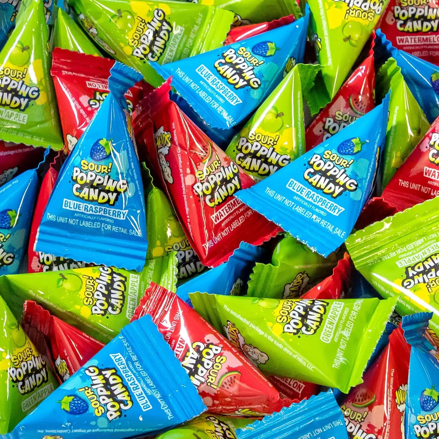 Sour Popping Rocks, Popping Candy Individually Wrapped - 40 Mini Packs | Green Apple, Blue Raspberry, Watermeon, Sour Candy, Party Favors, Individually Wrapped Party Favor Candy for Birthdays, Halloween, Pinatas, School Events & Gift Bags