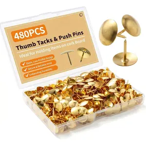 480 count  Thumb Tacks, Flat Push Pins Bulk, Steel Roundness, Needlepoint Tacks for Stretcher Bars, Thumbtacks for Bulletin Board,  Decor, Wall, Photo, Office, School Use, Tachuelas para Pared