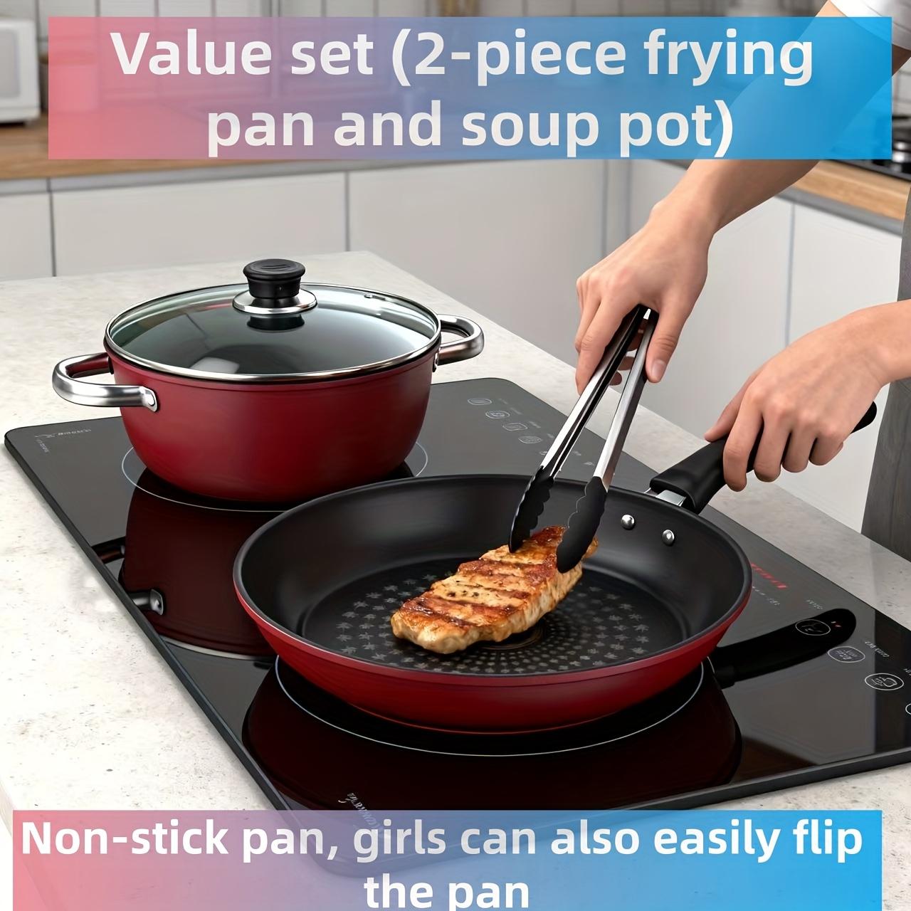 Nonstick Frying Pan & Soup Pot Set - Multi-Functional for Home Cooking, Induction & Gas Compatible   Uncoated High-Purity Cast Iron