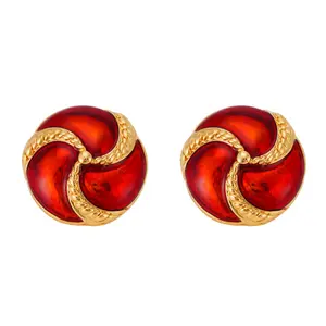 Vintage Red Enamel & Gold-Tone Accent Stud Earrings MJT000269