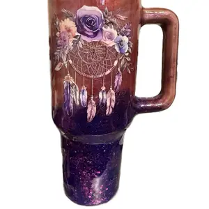 40oz with Handle and Dream Catcher Junk in the Trunk - Purple Glitter Design Mug