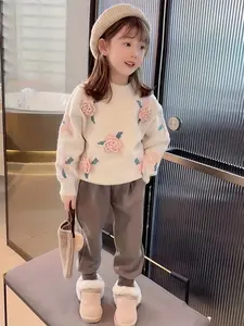 Girls' Pullover Embroidered Floral Print Sweater New Style Baby Girls' Autumn Wear Bottom Layer Knitwear Fashionable Casual Clothing