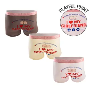 Men's I Love My Girlfriend Boxer Trunks 3 Pack Soft Cotton Underwear with 3D Pouch Wide Waistband Anniversary Gift for Boyfriend