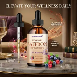 Liposomal Saffron Supplements, 89 mg Saffron Extract Liquid Drops with Ashwagandha, Turmeric, Vitamin A & D3 for Antioxidant, Immune, Mood, Energy, Focus & Sleep, Mixed Berry Flavor 2 Fl Oz