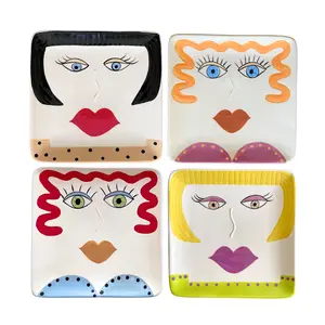 Personality Plates Brand Whimsical Face Plates with Bold Personality 7.5" Stoneware SET OF FOUR Perfect for Dessert Brunch or Apps Aesthetic Tableware Sparking Conversation Dishwasher Microwave Safe Gift for Birthdays Besties & Hostesses